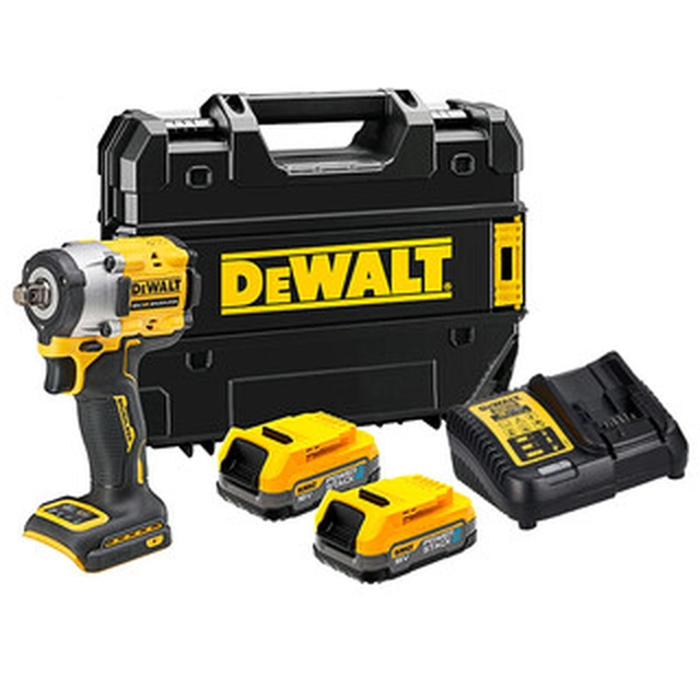 DeWalt DCF921E2T-QW akkuiskukoneisto 18 V | 406 Nm | 1/2 tuumaa | Hiiliharjaton | 2 x 1,7 Ah akku + laturi | TSTAK matkalaukussa