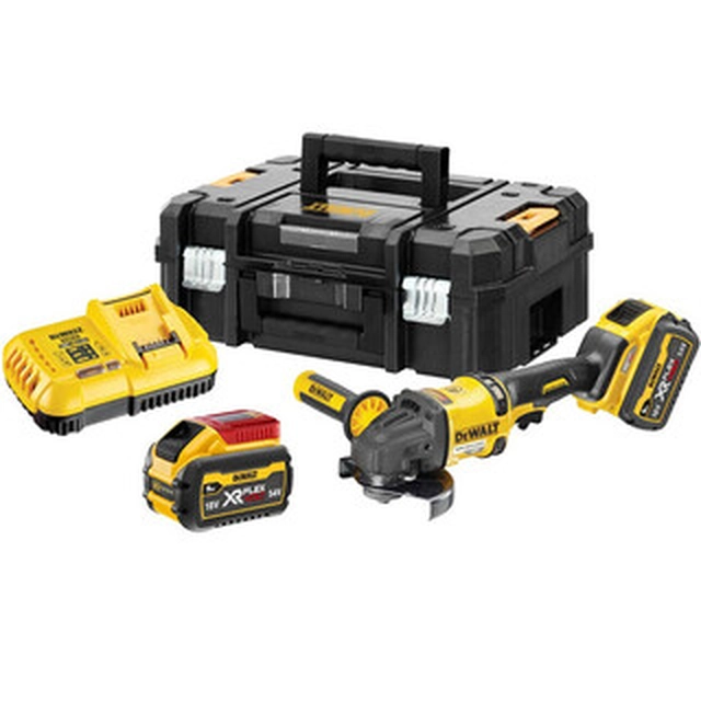 DeWalt DCG418T2-QW akumuliatorinis kampinis šlifuoklis 54 V | 125 mm | 9000 RPM | Anglies šepetėlis | 2 x 6 Ah baterija + įkroviklis | TSTAK lagamine