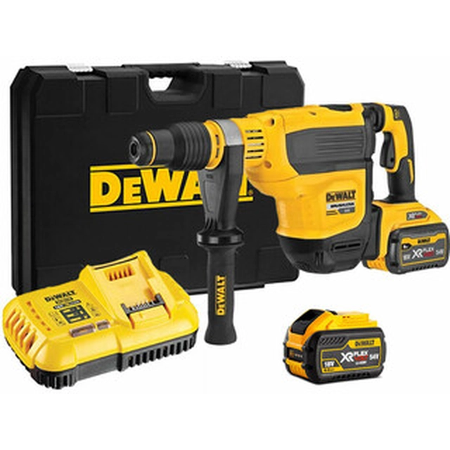 DeWalt DCH614X2-QW akkus fúró-vésőkalapács 54 V | 10,5 J | Betonban 45 mm | 6,8 kg | Szénkefementes | 2 x 9 Ah akku + töltő | Kofferben