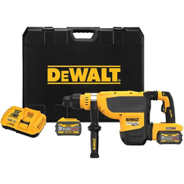 DeWalt DCH735X2-QW akkus fúró-vésőkalapács 54 V | 13,3 J | Betonban 48 mm | 8,5 kg | Szénkefementes | 2 x 9 Ah akku + töltő | Kofferben