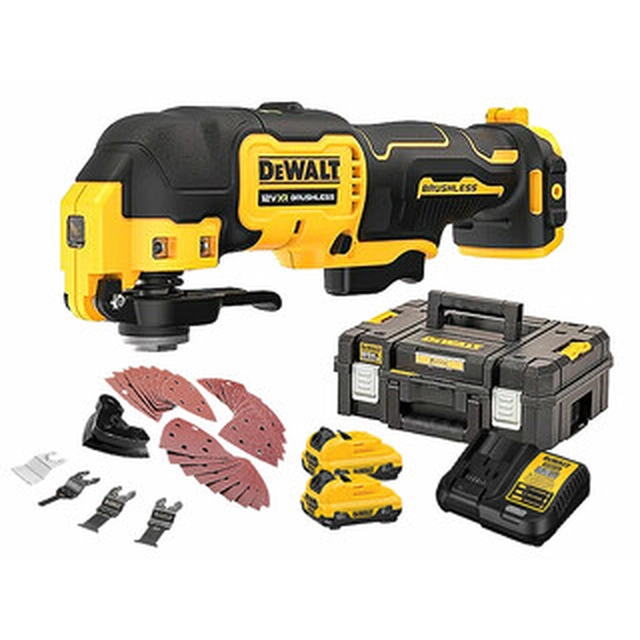 DeWalt DCS353D2-QW akkus oszcilláló multigép 12 V | 0 - 180001/min | Oszcillációs szög 3,2 ° | Szénkefementes | 2 x 2 Ah akku + töltő | TSTAK kofferben