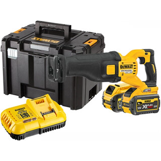 DeWalt DCS389T2-QW akumulatora finierzāģis 54 V | 300 mm | Oglekļa brushless | 2 x 6 Ah akumulators + lādētājs | TSTAK čemodānā