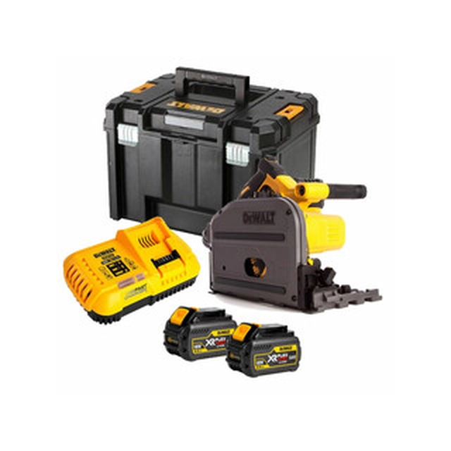 DeWalt DCS520T2-QW batteridrevet dyk-rundsav 54 V | Savklinge 165 mm x 20 mm | Skæring max. 59 mm | 2 x 6 Ah batteri + oplader | TSTAK i en kuffert