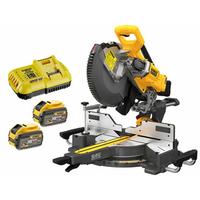 DeWalt DCS781X2-QW akumulatorska kutna pila 54 V | List pile 305 mm x 30 mm | Rezanje max. 112 x 310 mm | Ugljične četkice | 2 x 9 Ah baterija + punjač