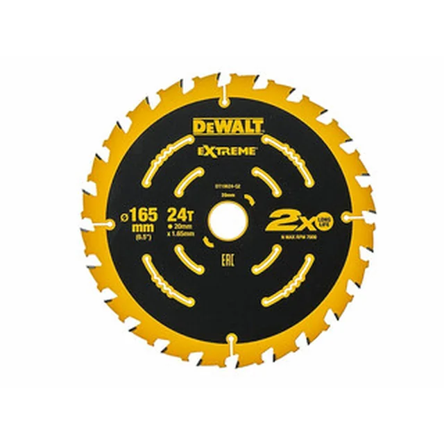 DeWalt diskinio pjūklo diskas 165 x 20 mm | dantų skaičius: 24 db | pjovimo plotis: 1,65 mm