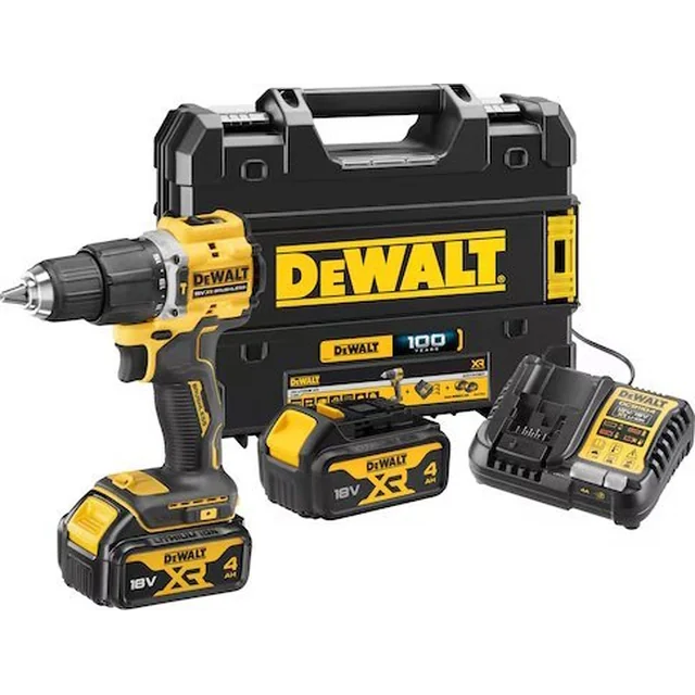 Dewalt slagborrmaskin/skruvdragare „100 år" med borstlös motor 18V XR- 2 x batteri 4AH TSTAK DCD100YM2T-QW