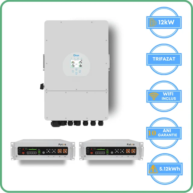 Deye-inverter 12kW + Pytes-akkumulator 5.12kWh Lavspænding