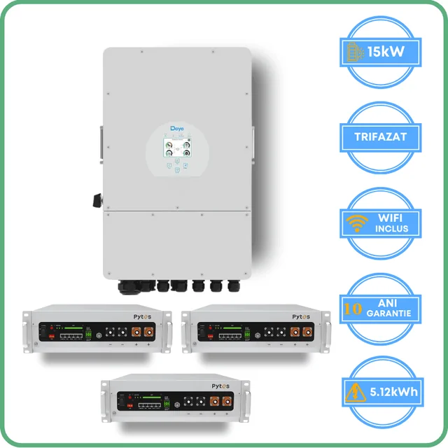 Deye-inverter 15kW + Pytes-akkumulator 5.12kWh Lavspænding