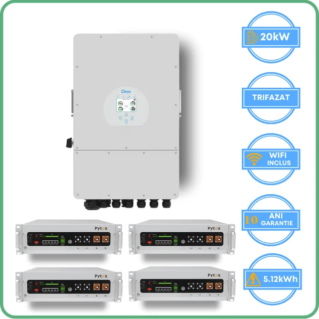 Deye-inverter 20kW + Pytes-akkumulator 5.12kWh Lavspænding