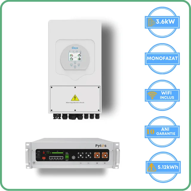 Deye-inverter 3.6kW + Pytes-akkumulator 5.12kWh