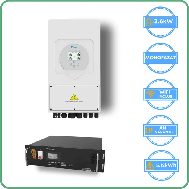 Deye inverter 3.6kW + Vestwoods akkumulátor 5.12kWh