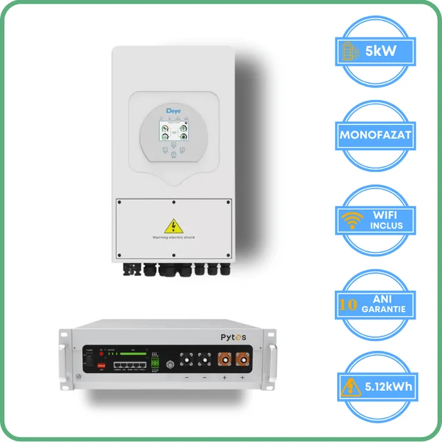 Deye-inverter 5kW + Pytes-akkumulator 5.12kWh