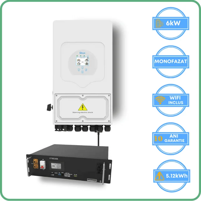 Deye inverter 6kW + Vestwoods akkumulátor 5.12kWh