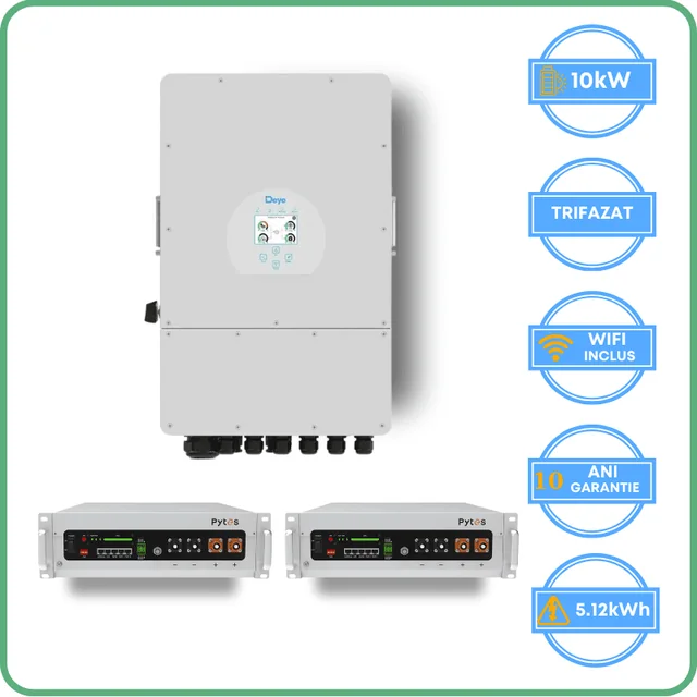 Deye-inverterare 10kW + Pytes-ackumulator 5.12kWh Lågspänning