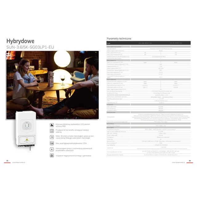 Deye SUN-3.6K-SG03LP1 -EL madalpinge inverter (ühefaasiline hübriid)