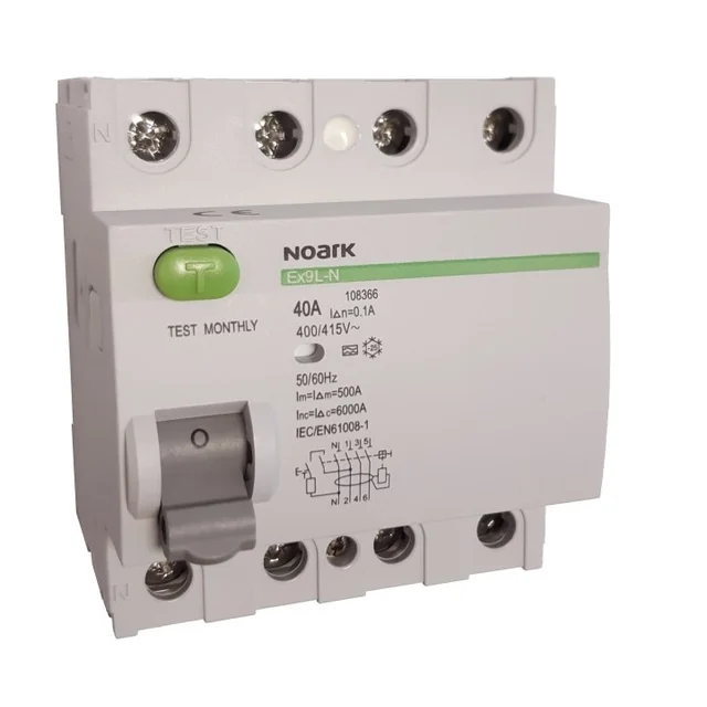 διακόπτης υπολειπόμενου ρεύματος noark ex9l-n 4p 40a a 100ma 6ka eu