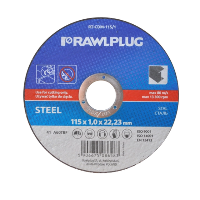 Disc de șlefuit corindon pentru tăierea oțelului Rawlplug RT-CDM-115/1 115 mm