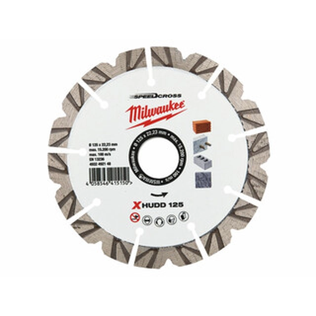 Disc de tăiere cu diamant Milwaukee XHUDD 125 x 22,23 mm