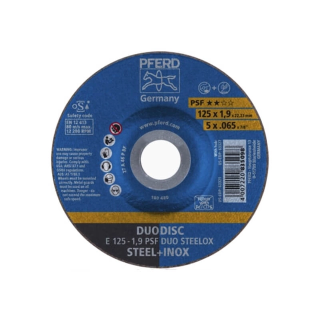 Disco da taglio e da sbavo PFERD E125-1,9 A46 P PSF DUO Steelox