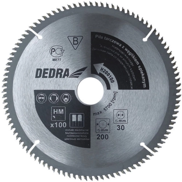 Disco da taglio per alluminio 210x30 mm 100 denti DEDRA H210100