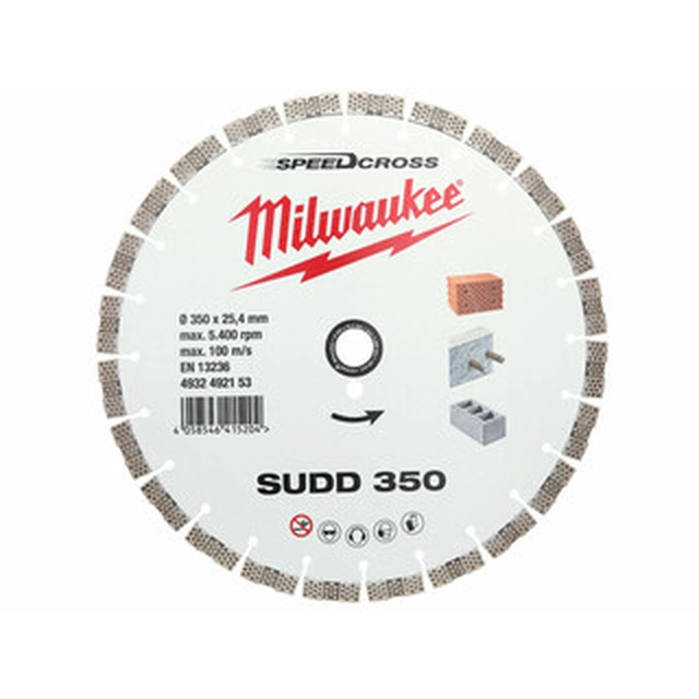 Disco de corte de diamante Milwaukee SUDD 350 x 25,4 mm