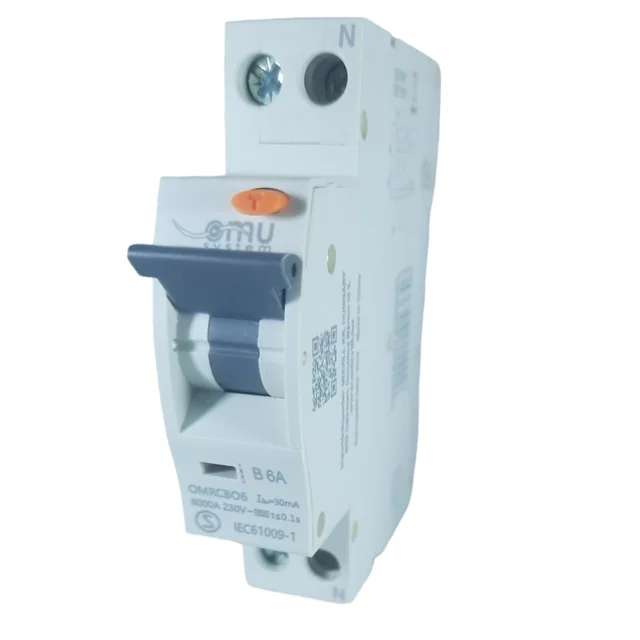 Disjoncteur 6A courbe B 30mA type A automatique avec protection différentielle 1 module 1P+N 6kA IP20