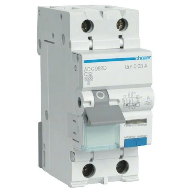 Disjuntor de corrente residual com elemento de sobrecorrente ADC906D 6A B 30mA AC 2pol Hager