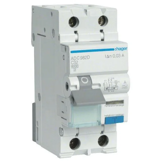 Disjuntor de corrente residual com elemento de sobrecorrente ADC910D 10A B 30mA AC 2pol Hager