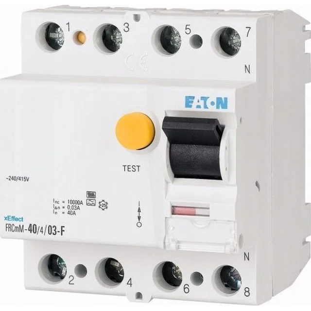 Disjuntor de corrente residual Eaton 4P 40A 0,3A tipo G/F FRCMM-40/4/03-G/F 187421