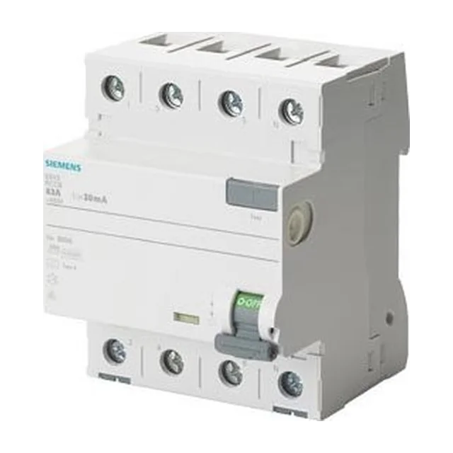 Disjuntor de corrente residual Siemens 63A 100mA 3+N 400V