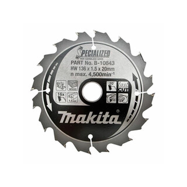 Δισκοπρίονο Makita 136 x 20 mm | αριθμός δοντιών: 16 db | Πλάτος κοπής: 1,5 mm