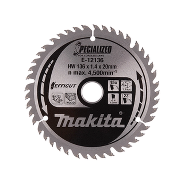 Δισκοπρίονο Makita 136 x 20 mm | αριθμός δοντιών: 45 db | Πλάτος κοπής: 1,4 mm