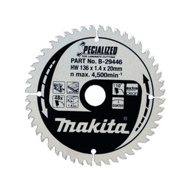 Δισκοπρίονο Makita 136 x 20 mm | αριθμός δοντιών: 48 db | Πλάτος κοπής: 1,4 mm