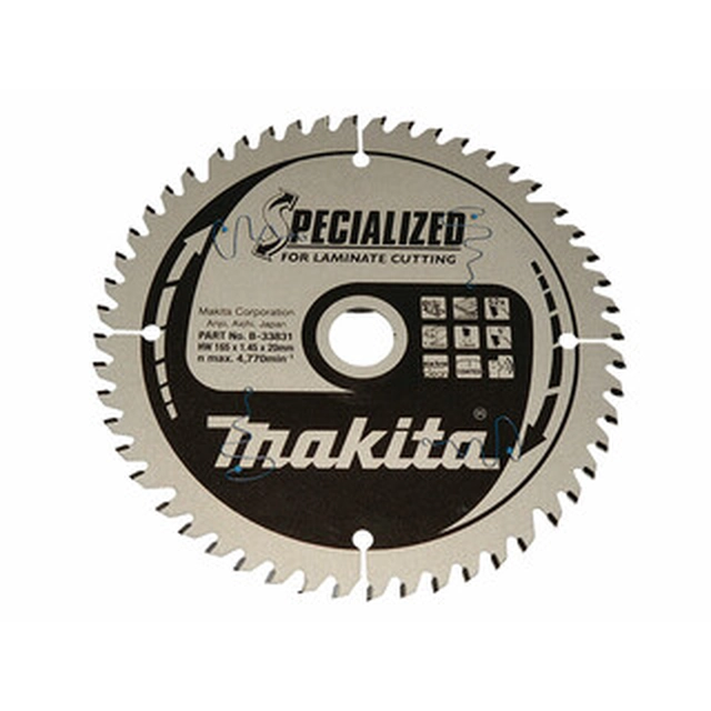 Δισκοπρίονο Makita 165 x 20 mm | αριθμός δοντιών: 52 db | Πλάτος κοπής: 1,45 mm