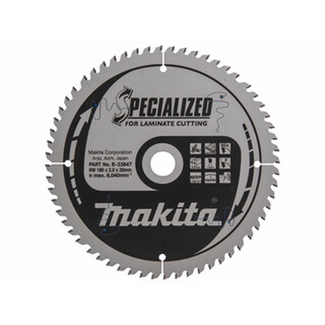 Δισκοπρίονο Makita 190 x 20 mm | αριθμός δοντιών: 60 db | Πλάτος κοπής: 2 mm