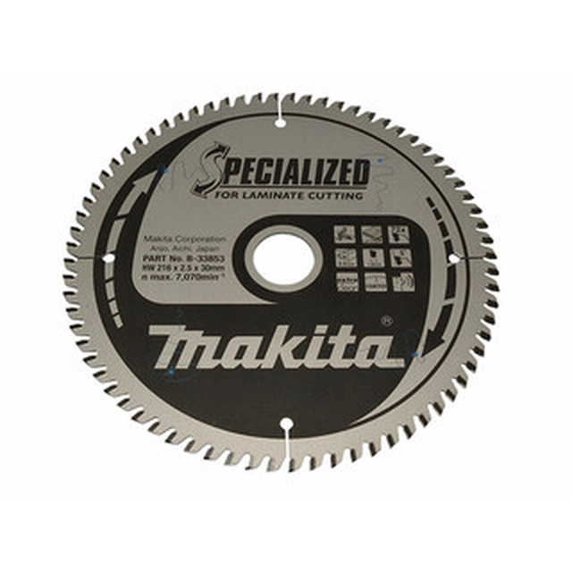 Δισκοπρίονο Makita 216 x 30 mm | αριθμός δοντιών: 72 db | Πλάτος κοπής: 2,5 mm