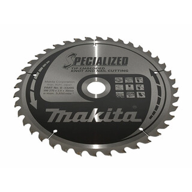 Δισκοπρίονο Makita 270 x 30 mm | αριθμός δοντιών: 40 db | Πλάτος κοπής: 2,6 mm