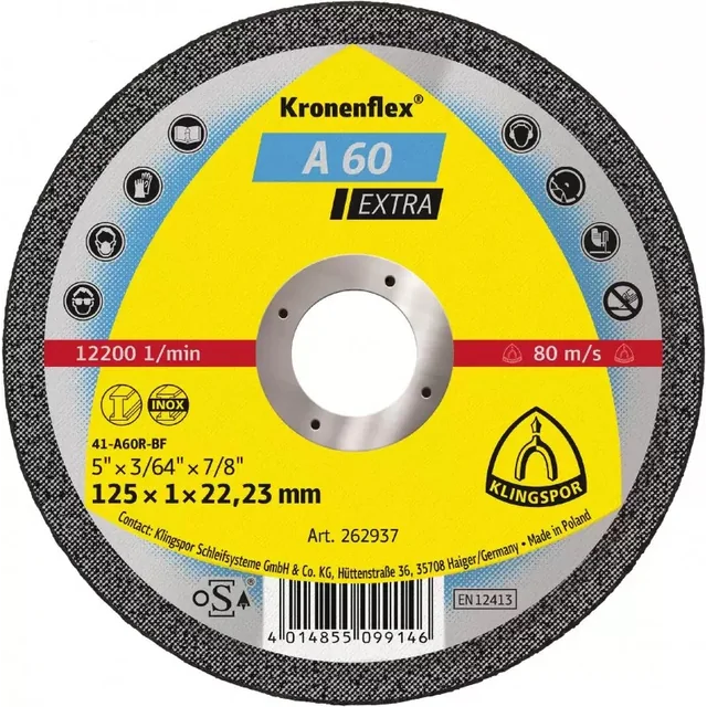 Δίσκος κοπής από χάλυβα Inox 41-125x1.0x22.23 A60 Extra Klingspor