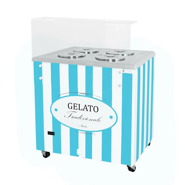 Dispensador de helado | conservador | retro | 4 bañera | cubetas redondas | 843x670x895 mm | HELADO POZETTI 4 AZUL