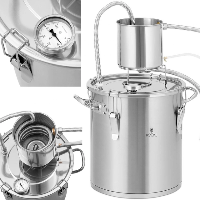 Distillatore in acciaio inox con termometro alcolometro 20 l