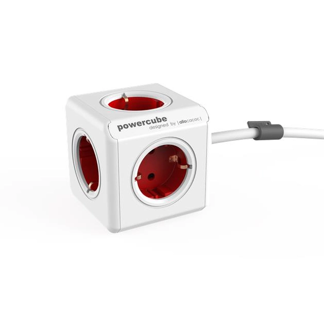 Distributor, 5 sockets, 1 fastener, 1.5 m cable length, ALLOCACOC PowerCube Extended DE, white-red