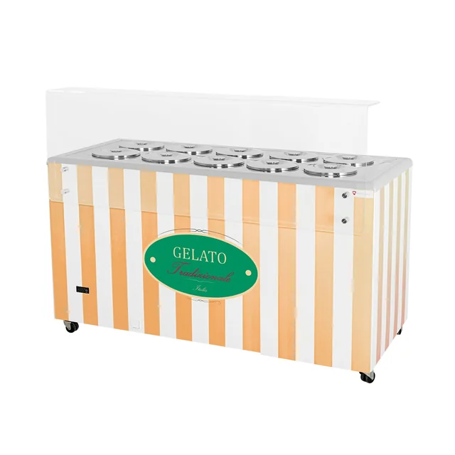 Distributore di gelato | vetrina dei gelati | conservatore | retrò | 10 vasca | cuvette rotonde | 1503x670x895 mm | GELATO POZETTI 10 BEIGE