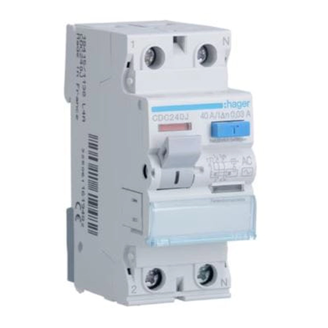 Disyuntor de corriente residual 1P+N 40A 30mA 6kA AC Hager CDC240J