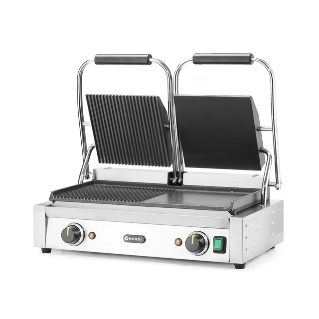 Dobbeltkontaktgrill, HENDI, 1/2 glat, 1/2 rillet, 230V/3600W, 575x430x(H)510mm