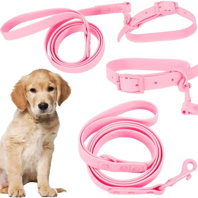 Dog leash and collar PJ-072 pink M