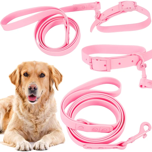 Dog leash and collar PJ-076 pink L