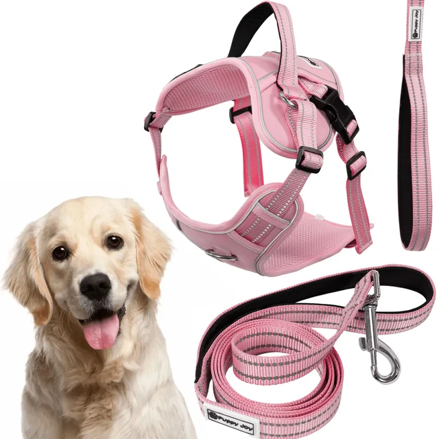 Dog leash and harness PJ-064 pink XL