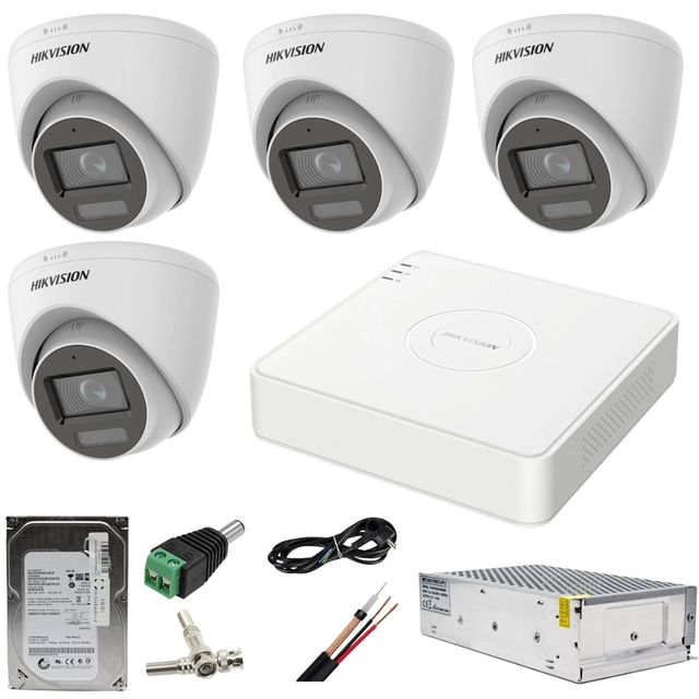 Dohledový systém Hikvision 4 kamery 2MP Dual Light WL 20m IR 40m DVR 4MP AcuSense s přiloženým příslušenstvím HDD 500GB