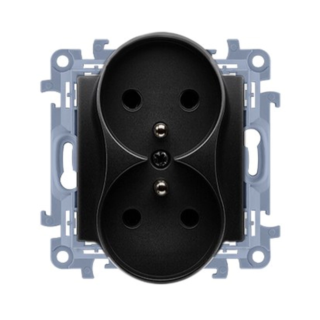 Doppelte Schutzkontaktsteckdose mit Blenden für Strompfade (Modul)16A, 250V~, Schraubklemmen, schwarz matt,SIMON10