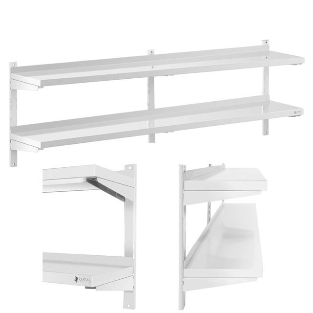 Double adjustable wall shelf gastronomic STEEL 200 x 30 cm